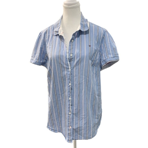 Tommy Hilfiger Blue and White Striped Puff Sleeve Shirt Size XL - Picture 3 of 8